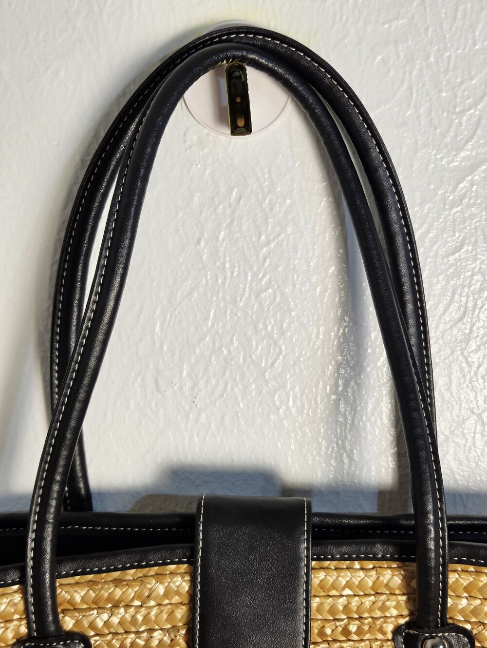 Black & Natural Straw Tote Bag with Leather Handles - Picture 4 of 8